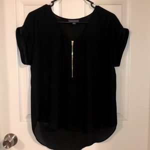 Black sheer shirt with gold zipper detail